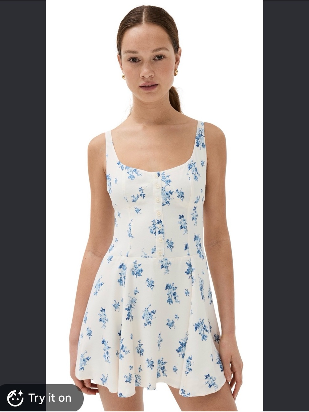 Reformation White Mini Dress with Blue Floral Print